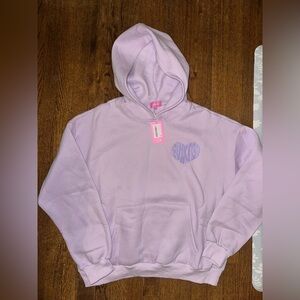 Edikted Lavender Heart Graphic Bubble Letter Front Back Pullover Hoodie - NWT MD